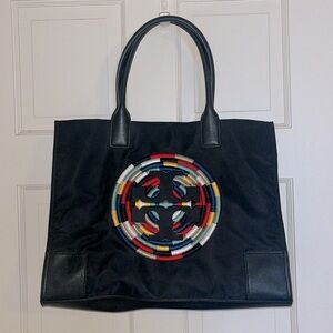 Tory Burch Large Ella Tote with Multi-color Embroidered Logo